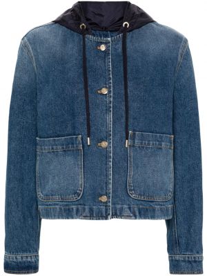 Kurtka jeansowa z kapturem Moncler niebieska