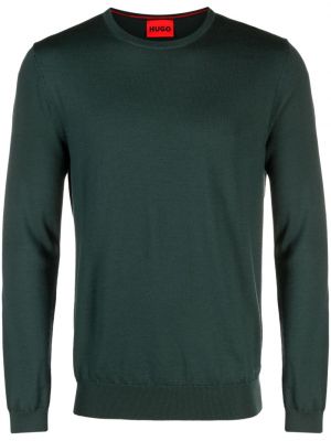 Вълнен пуловер с кръгло деколте Boss зелено