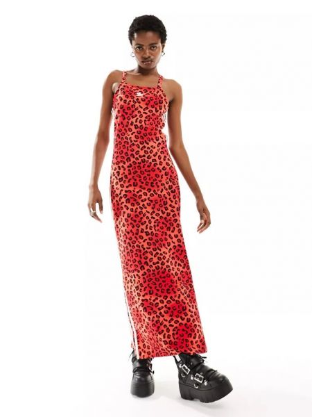 Леопардовое длинное платье с принтом Adidas Originals красное