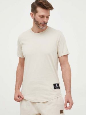 Тениска с дълъг ръкав Calvin Klein Jeans бежово