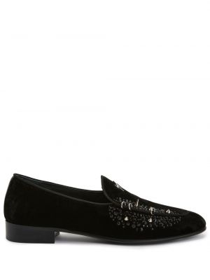 Pantofi loafer de catifea cu nasturi Giuseppe Zanotti negru