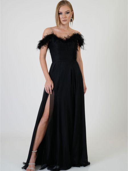 Черное вечернее платье с перьями Carmen