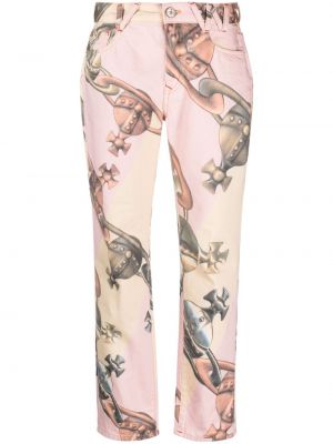 Памучни дънки straight leg с принт Vivienne Westwood розово