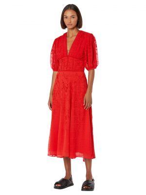 Платье с вышивкой Allsaints красное