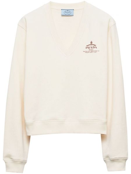 Sweat-shirt long en coton à imprimé Prada blanc