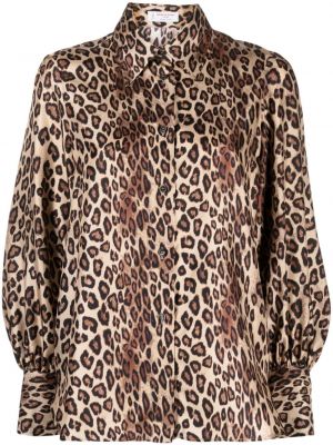 Svilena srajca s potiskom z leopardjim vzorcem Alberto Biani rjava