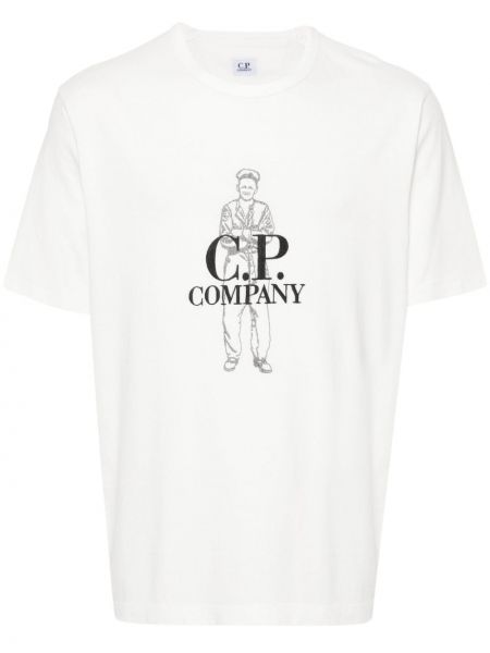 Bavlněné tričko s výšivkou C.p. Company bílé