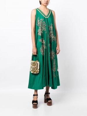 Midi šaty s výšivkou bez rukávů Biyan zelené
