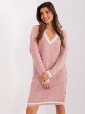 Pletené pletené šaty relaxed fit Fashionhunters růžové