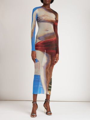 Rochie midi cu imagine cu mâneci lungi plasă Balmain