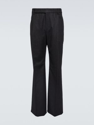 Spodnie klasyczne wełniane plisowane w paski Saint Laurent czarne