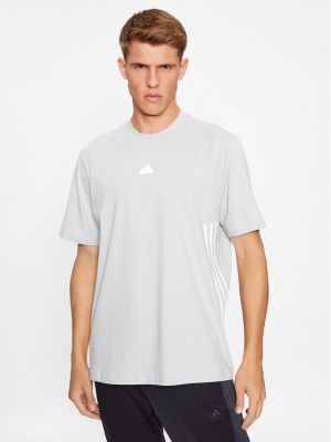 Pruhované tričko relaxed fit Adidas šedé