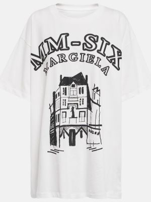 Pamučna majica s printom od jersey Mm6 Maison Margiela bijela