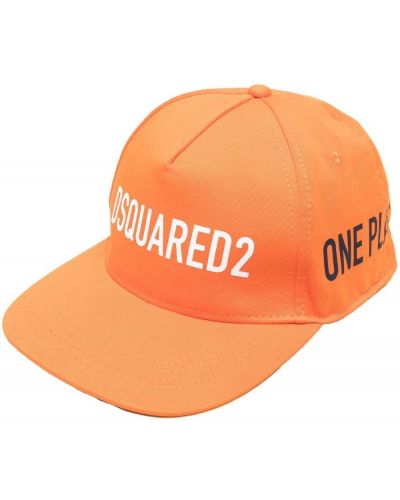 Bombažna kapa s šiltom z vezenjem Dsquared2 oranžna