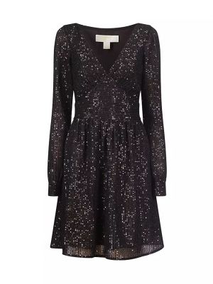 Платье мини с пайетками в полоску с v-образным вырезом Michael Michael Kors черное