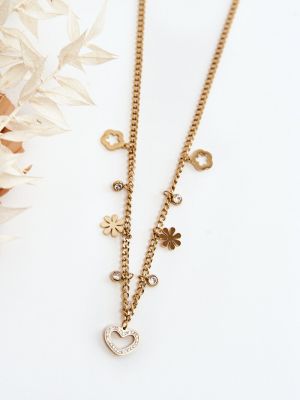 Ogrlica s cvjetnim printom s uzorkom srca Kesi zlatna