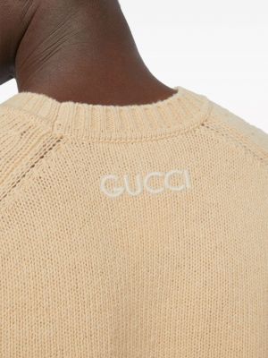 Haftowany sweter wełniany Gucci beżowy