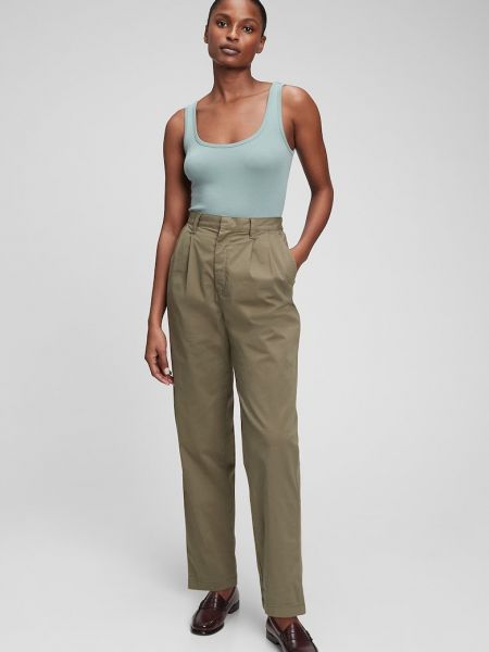 Прямые брюки с высокой талией Gap зеленые