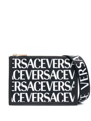 Памучни чанта за ръка с принт Versace черно