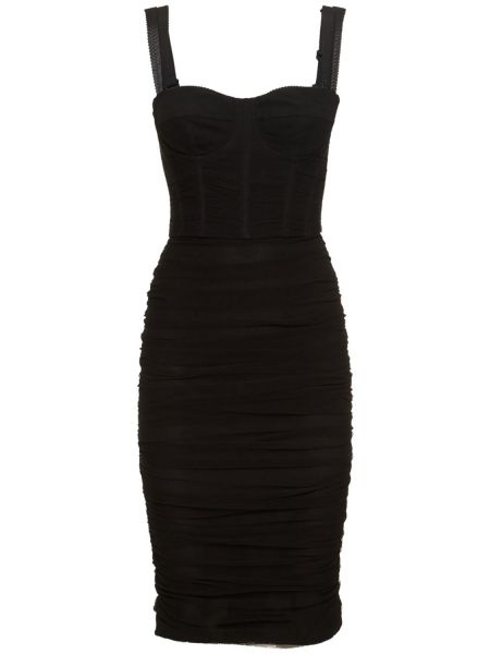 Vestido midi de tul drapeado Dolce & Gabbana negro