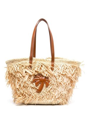 Кожаная пляжная сумка Palm Angels бежевая