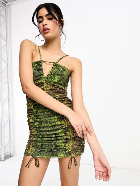 Платье мини с принтом со змеиным принтом Allsaints зеленое