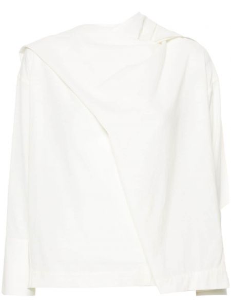 Βαμβακερή μπλούζα ντραπέ Issey Miyake λευκό