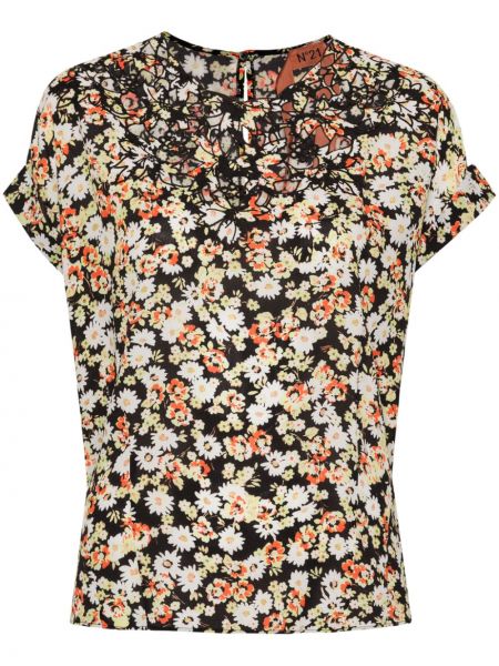 Bluza s cvetličnim vzorcem s potiskom N°21 črna