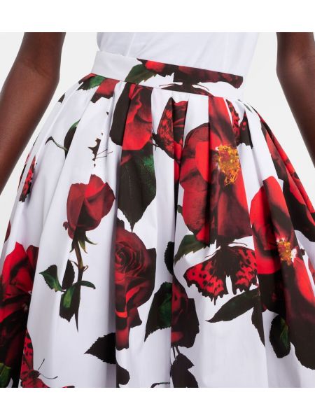 Plisirana pamučna midi suknja s cvjetnim printom Alexander Mcqueen bijela