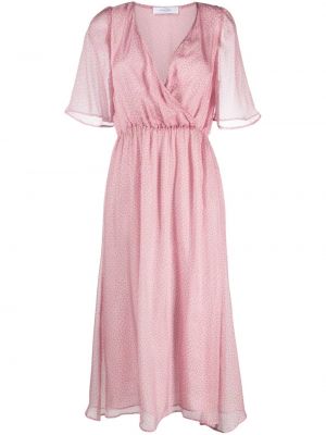 Копринена миди рокля с v-образно деколте Roseanna розово
