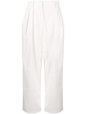 Plisované bavlněné rovné kalhoty Staud bílé