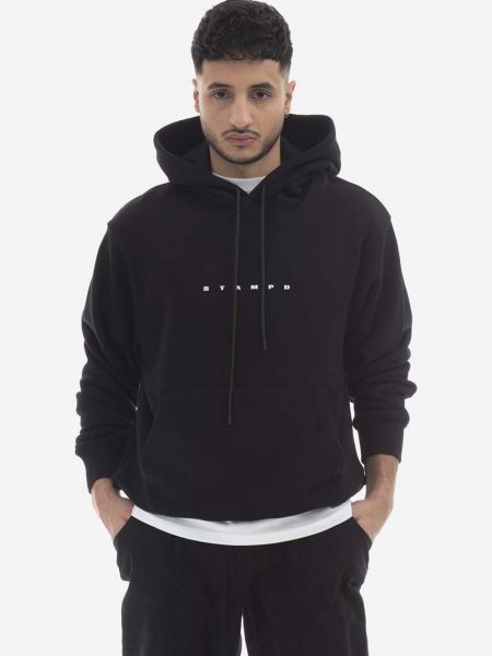 Pamučna hoodie s kapuljačom Stampd crna