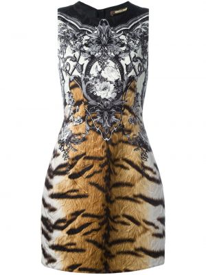 Sukienka koktajlowa w kwiatki z nadrukiem w tygrysie prążki Roberto Cavalli