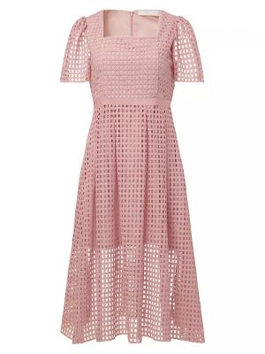Кружевной платье миди с коротким рукавом Rachel Parcell розовый