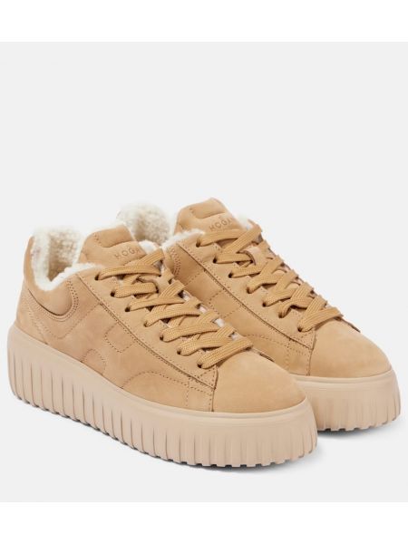 Stripete semsket skinn sneakers Hogan beige