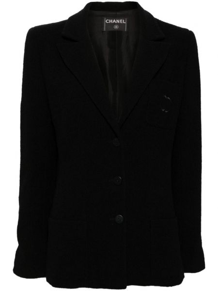Vlněné dlouhé sako s výšivkou Chanel Pre-owned černé