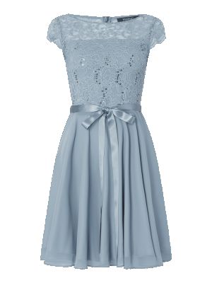 Sukienka koktajlowa szyfonowa koronkowa Swing niebieska