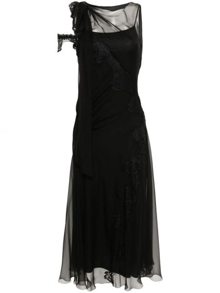 Průsvitné hedvábné midi šaty Alberta Ferretti černé