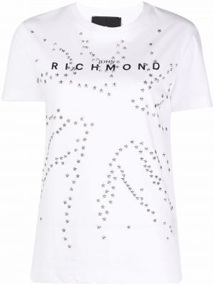 Camiseta con estampado con tachuelas de estrellas John Richmond blanco