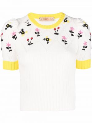 Strikket floral crop top Cormio hvit