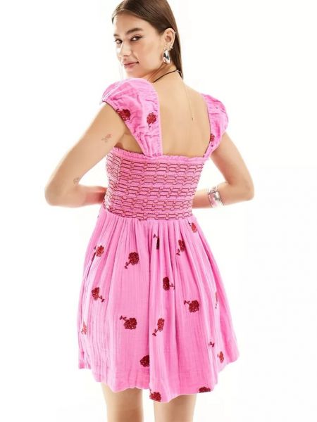 Платье мини с вышивкой свободного кроя Free People розовое