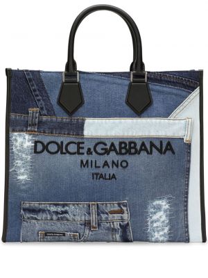 Geantă shopper cu broderie Dolce & Gabbana albastru