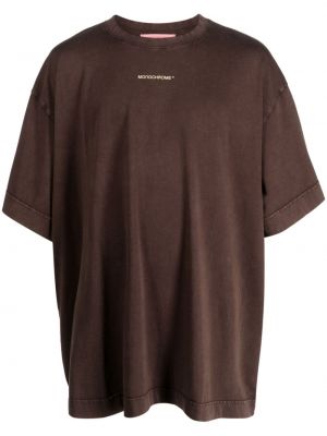 Tricou cu broderie din bumbac de culoare solidă Monochrome maro