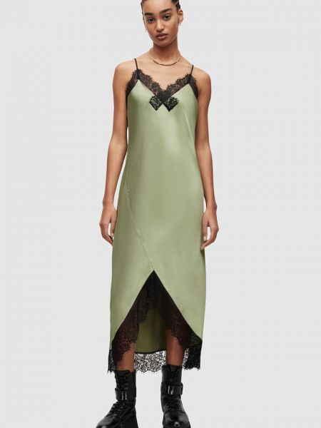 Асимметричное атласное платье Allsaints зеленое