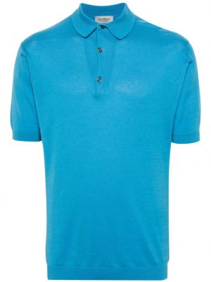 Плетена памучна поло тениска John Smedley синьо
