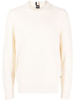 Плетен пуловер с кръгло деколте Boss бяло
