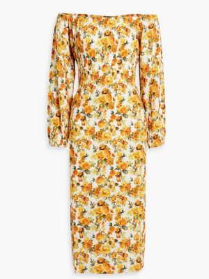 Льняное платье миди в цветочек с принтом Onia оранжевое
