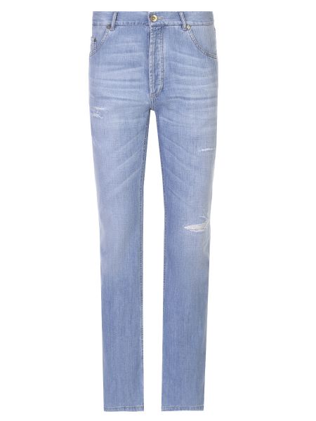 Хлопковые прямые джинсы Brunello Cucinelli голубые