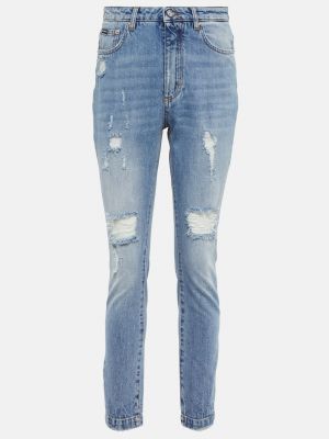 Рваные джинсы скинни с высокой талией Dolce&gabbana синие