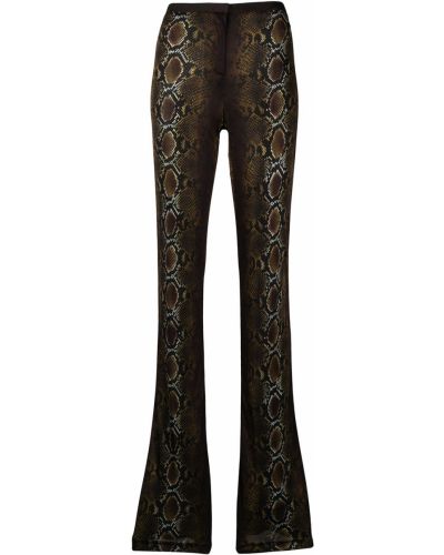 Pantalones de cuero con estampado de estampado de serpiente Versace marrón